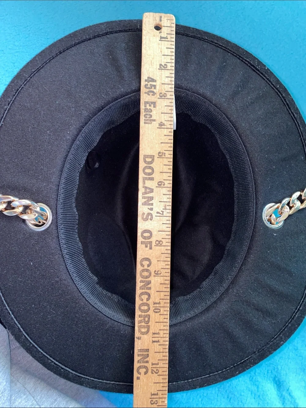 PRETTYLITTLETHING Fedora wide brim gold chain details felt black NEW size OSFA